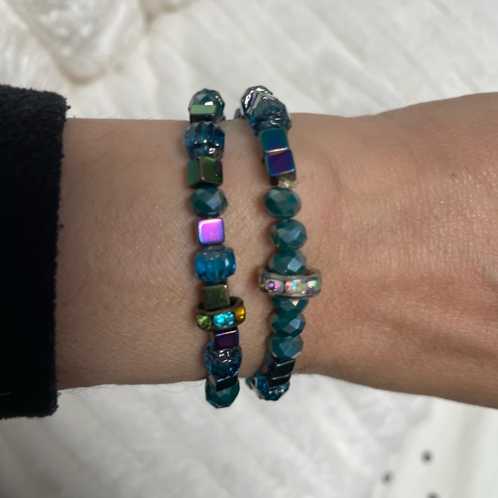2 Elegant Blue Beaded Bracelet Set